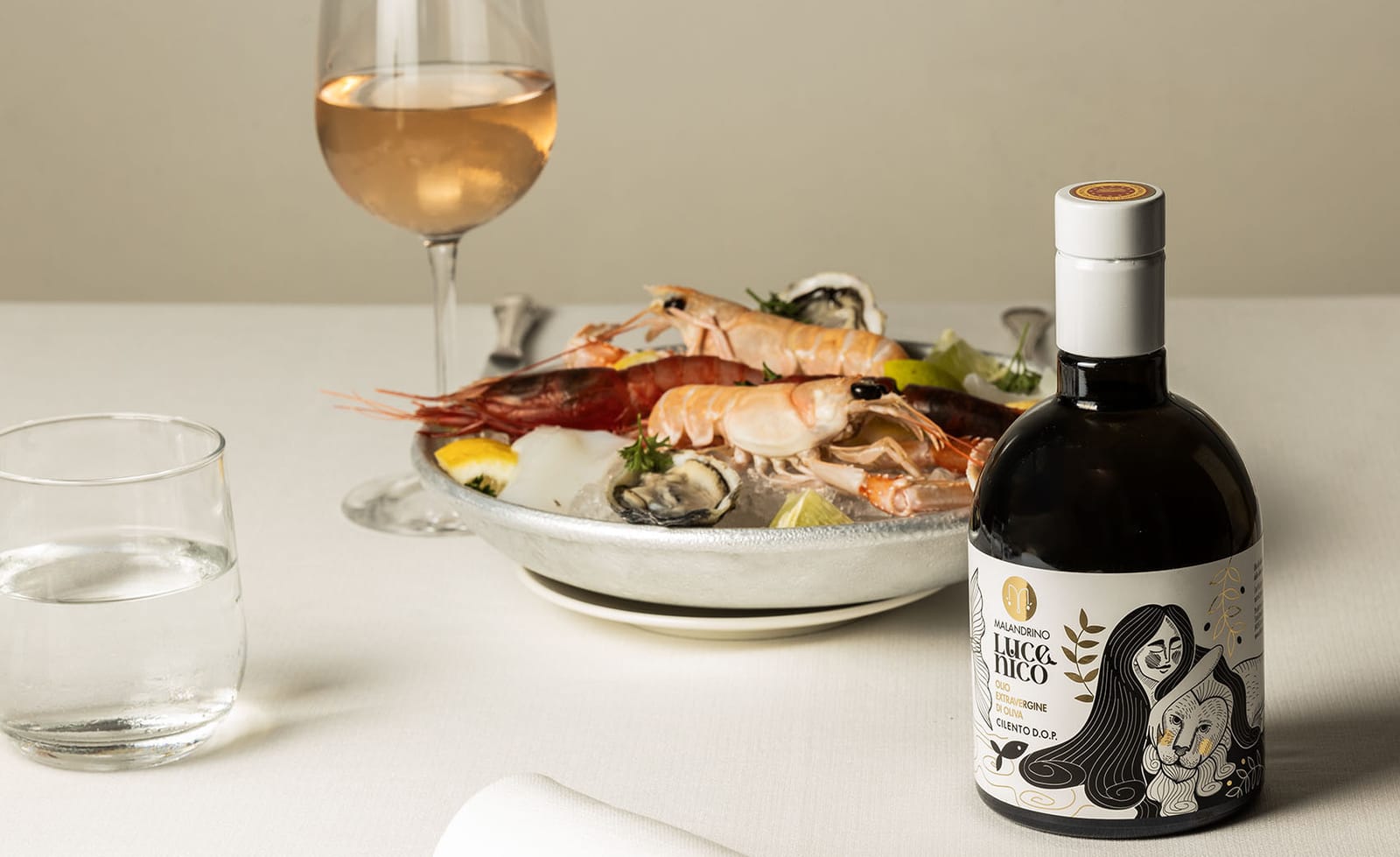 Piatto di pesce del Cilento con olio extravergine Lucenico.